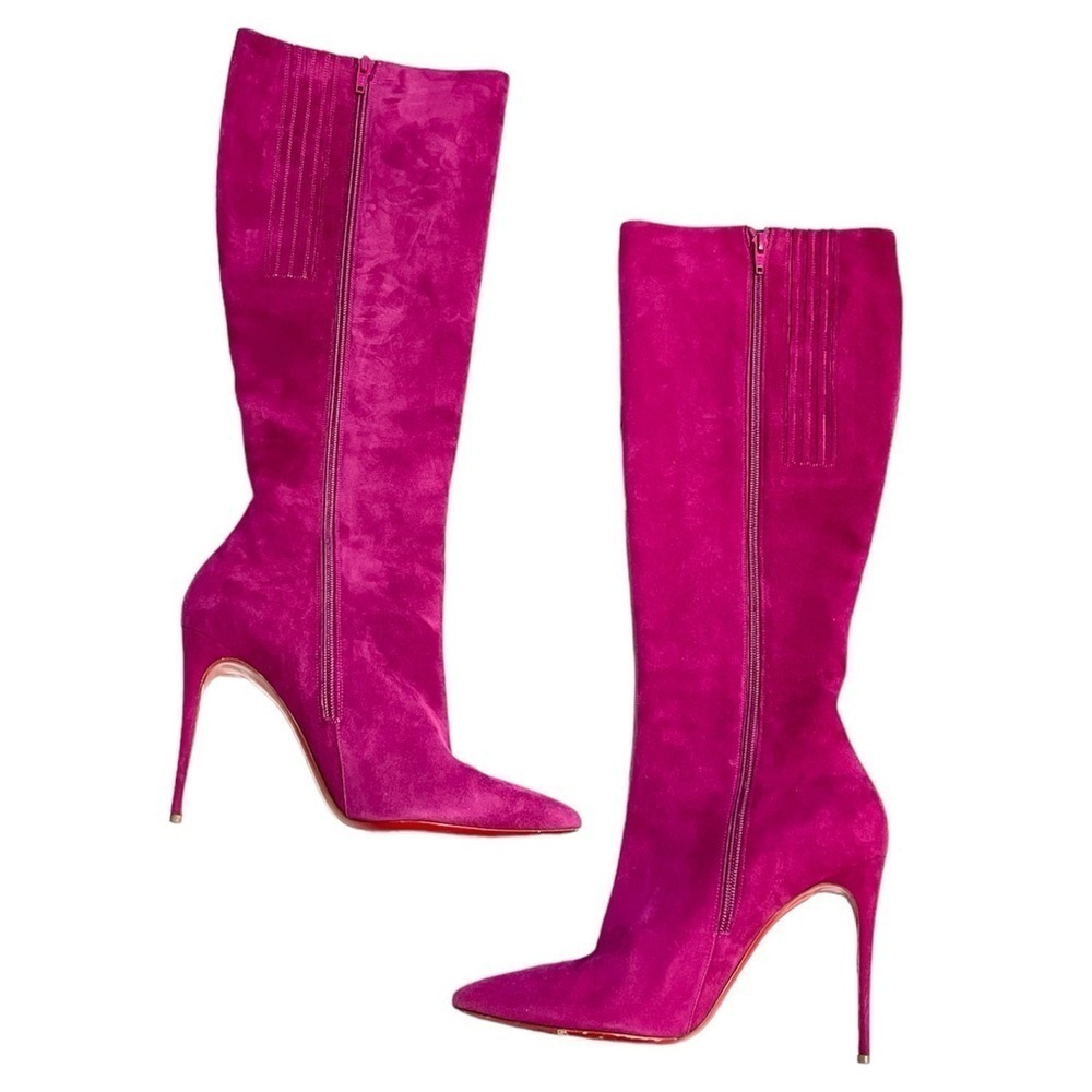 Christian Louboutin Suede Magenta Pointed Toe Mid Calf Boots Size 39.5